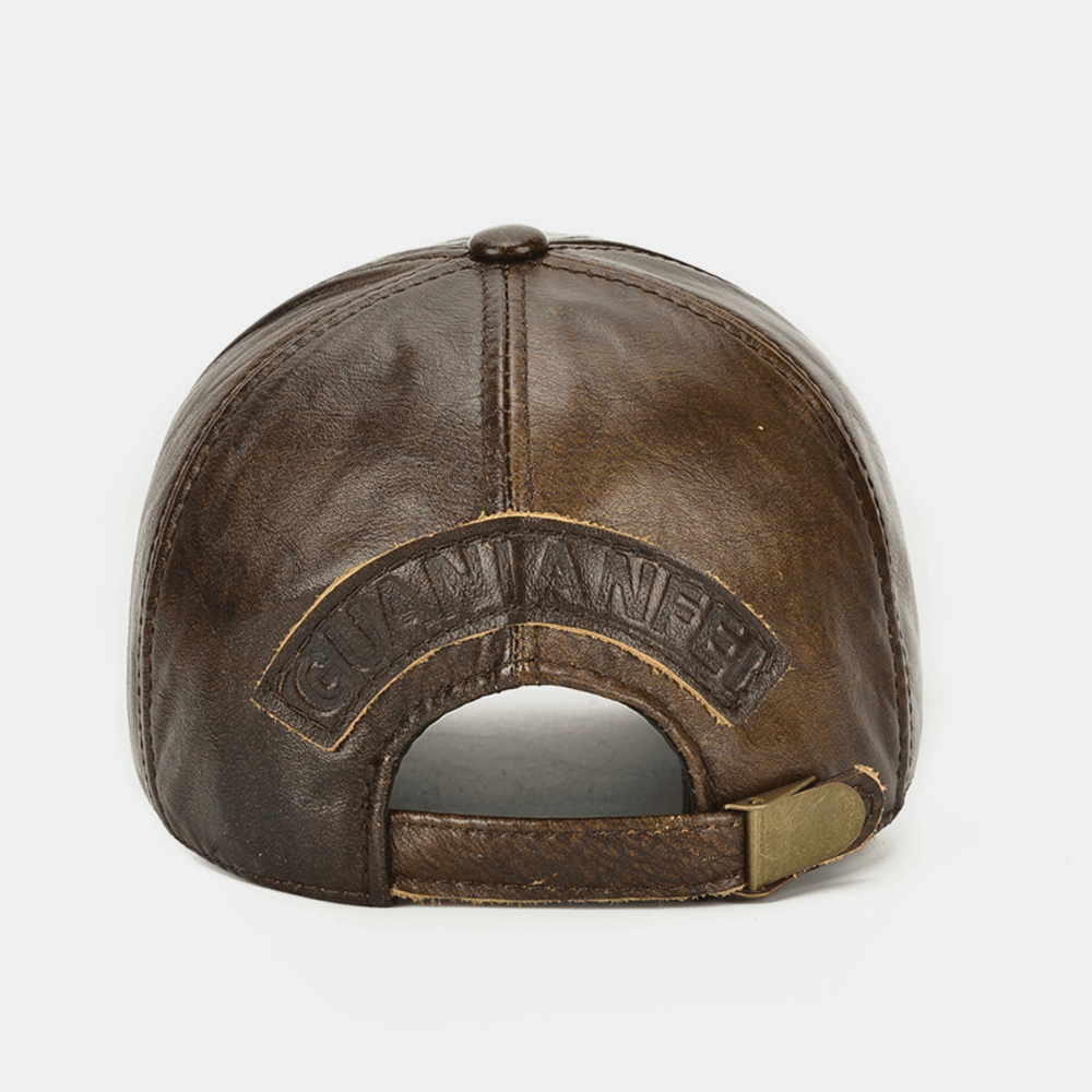 New Hand-Carved Knife Head Layer Leather Hat Spring and Autumn Thin Section Single Leather Baseball Cap - MRSLM