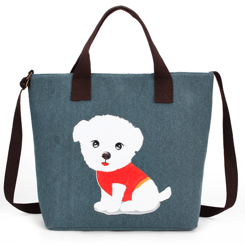 Women'S Lovely Handbag Dog Pattern Shoulder Canvas Zipper Bags - MRSLM
