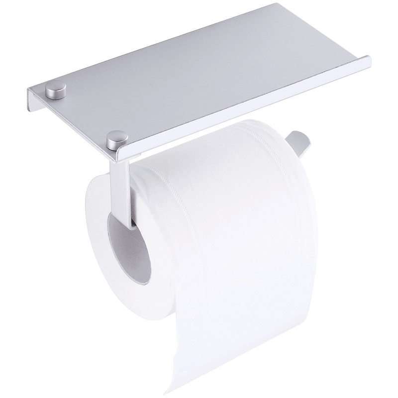 Aluminum Toilet Paper Punch Free Holder with Phone Shelf Wall Mounted Bathroom Accessories Tissues Roll Dispenser Matte - MRSLM