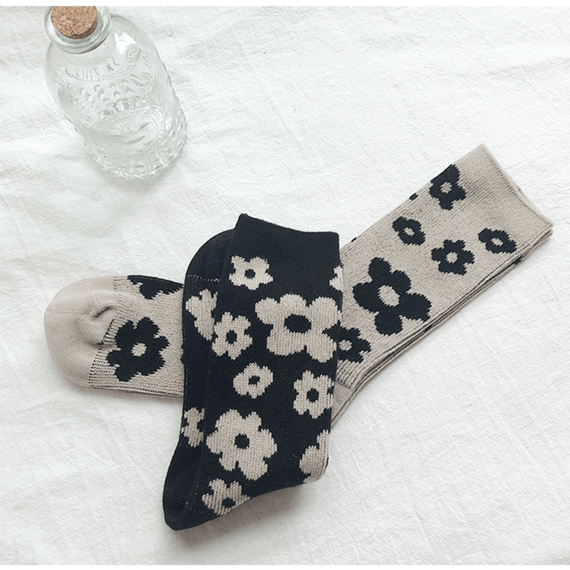 Women Cotton British Style Retro Floral Pattern Warm Casual Tube Socks - MRSLM