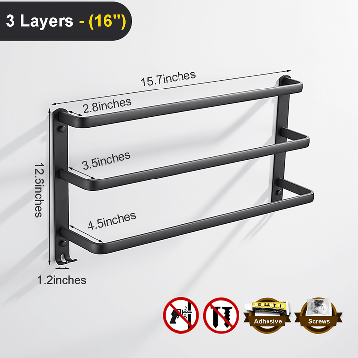 Towel Hanger Wall Mounted 30-50 CM Towel Rack Bathroom Aluminum Black Towel Bar - MRSLM