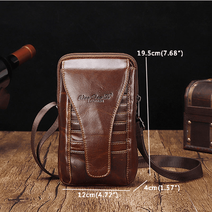 Men Genuine Leather Waist Bag Shoulder Phone Bag Crossbody B - MRSLM