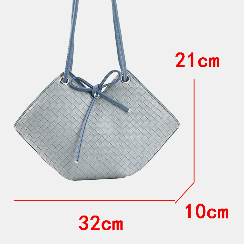 Women All-Match Tote Large Capacity Weave Pattern String Decor Shoulder Bag Handbag - MRSLM