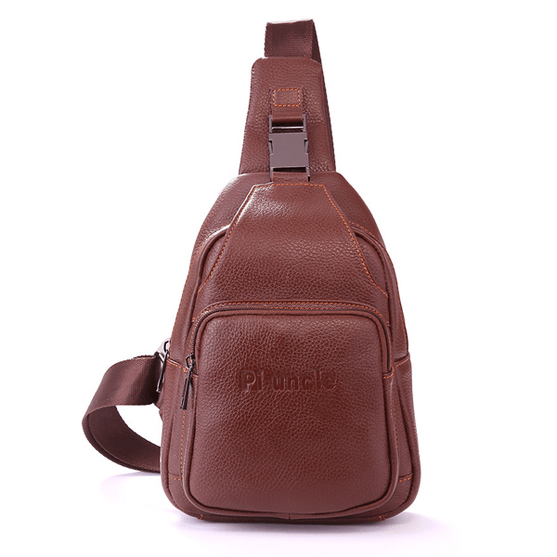 Retro Men Casual Outdoor Sport Genuine Leather Chest Bag Crossbody Bag - MRSLM