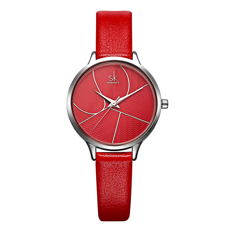 SHENGKE SK K0116 Fashion Simple Dial Conspicuous Leather Strap Women Quartz Watch - MRSLM