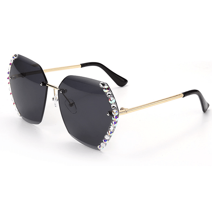 Trendy Frameless Crystal Trim Sunglasses Ladies Anti-Ultraviolet Diamond Sunglasses - MRSLM