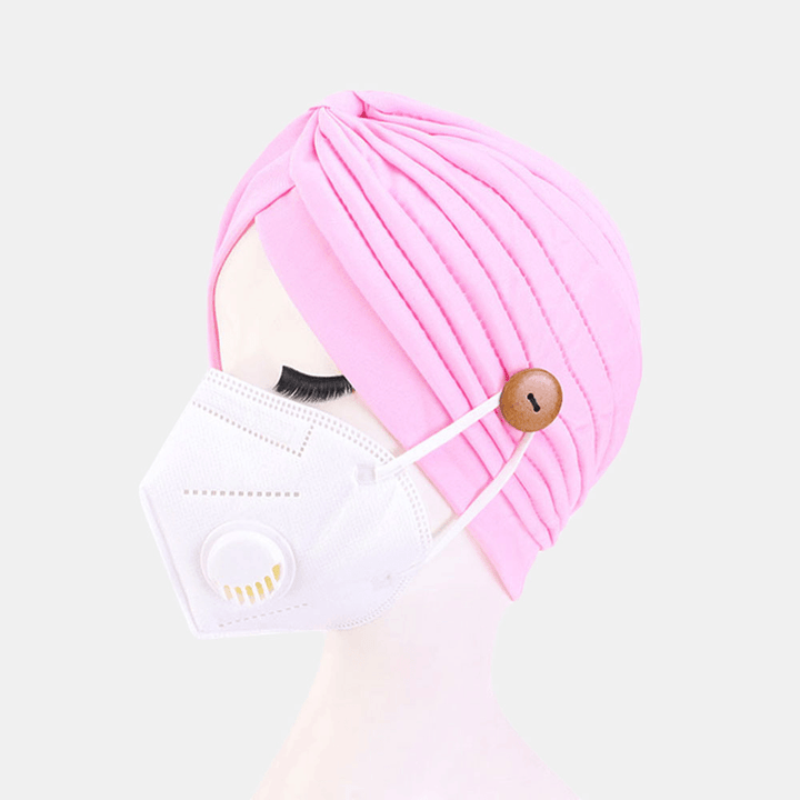 Solid Color Beanie National Style Button Mountable Ears Prevent Strangulation Bandana - MRSLM