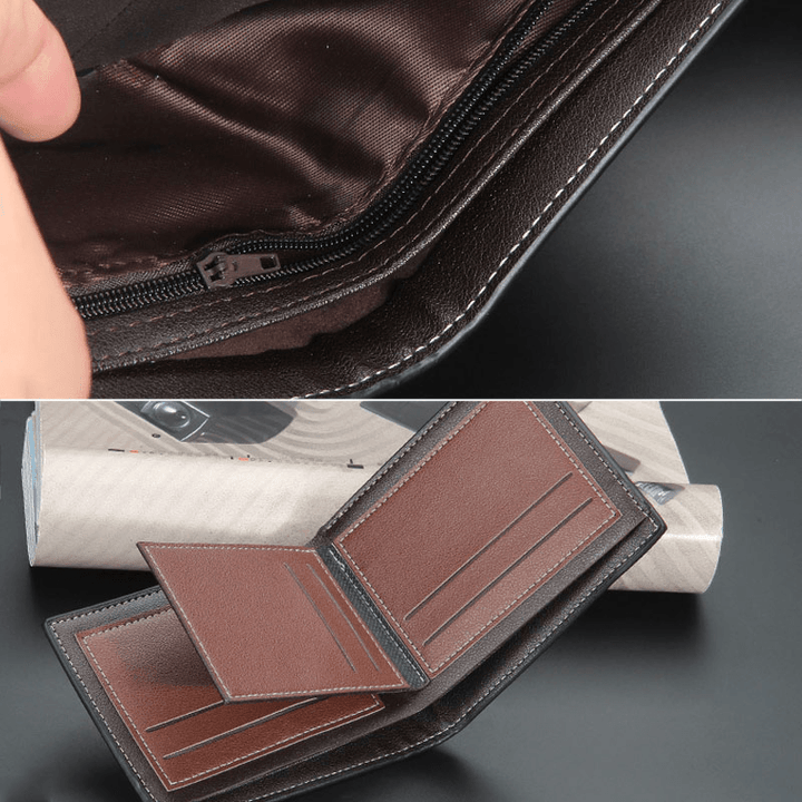 Men Thin Bifold Denim Pattern PU Leather Wallet Multi-Card Slot Card Holder Large Capacity Coin Purse - MRSLM