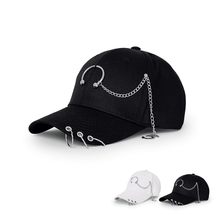 Wide-Brimmed Baseball Hat with Chain Hoop - MRSLM