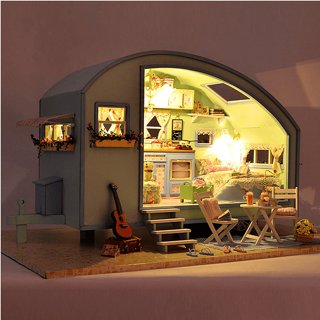 Cuteroom A-016 Time Travel DIY Wooden Dollhouse Miniature Kit Doll House LED Music Voice Control - MRSLM