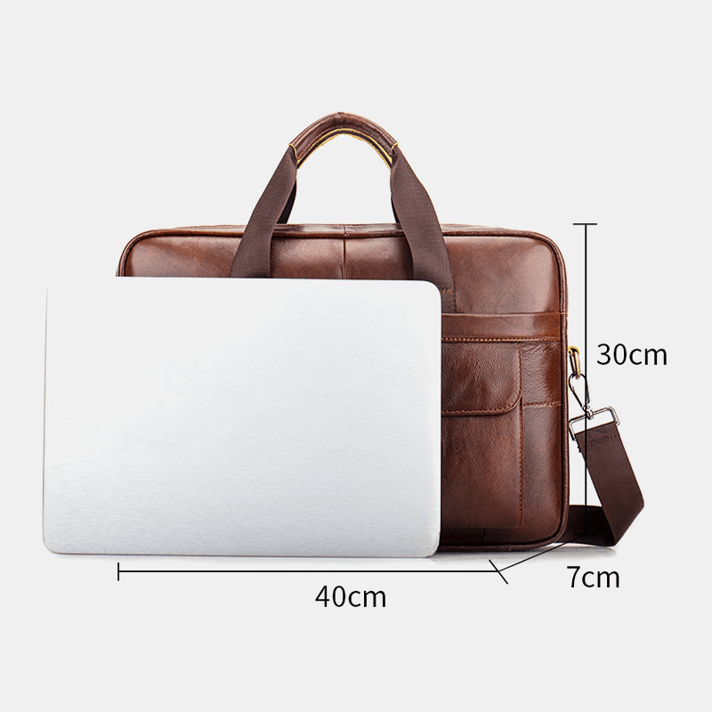 Men Genuine Leather Retro Business Multi-Function 13 Inch Laptop Bag Handbag Briefcase Crossbody Bag - MRSLM