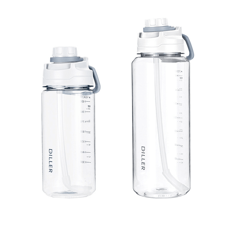 DILLER 34Oz/68Oz 2000Ml Large Capacity Water Bottles with Detachable Straw Portable Outdoor Sport Cycling Travel Drink Kettle - MRSLM