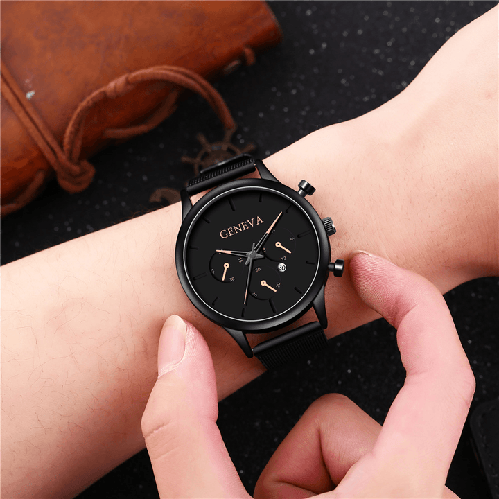 Fashion Alloy Men Business Watch Decorated Pointer Calendar Quartz Watch - MRSLM