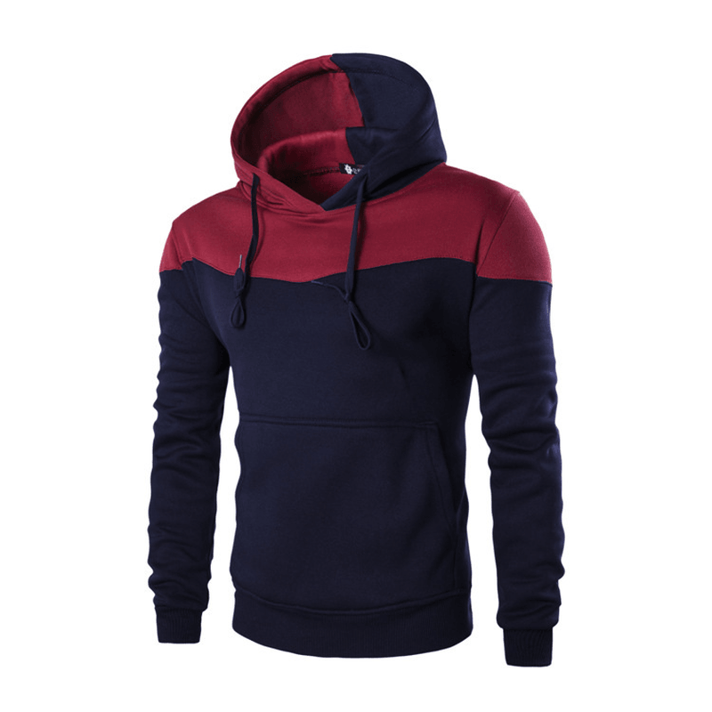 European and American Men'S Loose Color Matching Stitching Hooded Sweater Tether - MRSLM