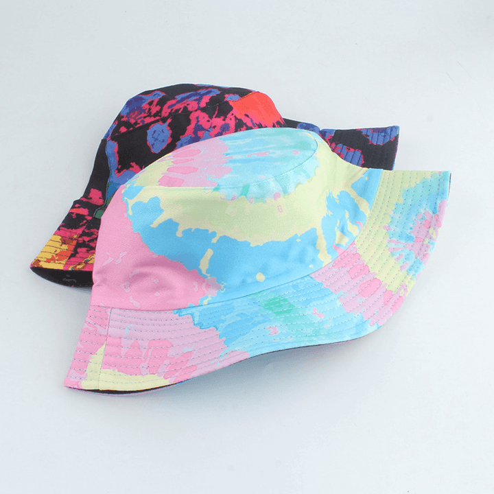 New Style Printed Double-Sided Fisherman Hat Color Tie-Dye Hip-Hop Casual Flat Top Basin Hat - MRSLM