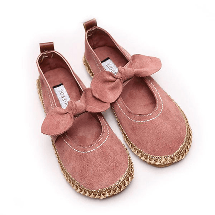 Women Bowknot round Toe Slip-On Suede Outdoor Flat Casual Shoes - MRSLM