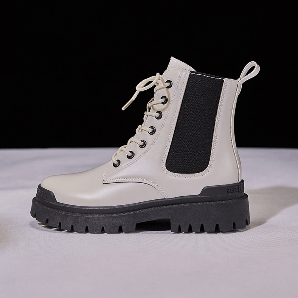 Women Casual Warm Slip Resistant Platform Lace up Combat Boots - MRSLM