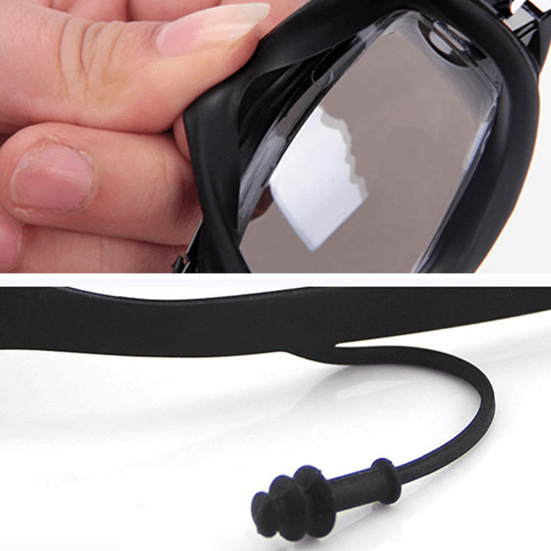 Men Women Summer Outdoor Siamese Silicone Earplugs Plated Swimming Goggles - MRSLM