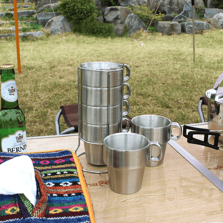 4 PCS Outdoor Portable Picnic Cups Stainless Steel Drinking Mugs Anti-Hot Tea Coffee Cup Set - MRSLM