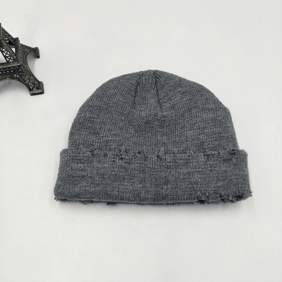 Ripped Knitted Landlord Hat Pure Color Wool Hat Frayed Melon Hat Cold Caps Beanie - MRSLM