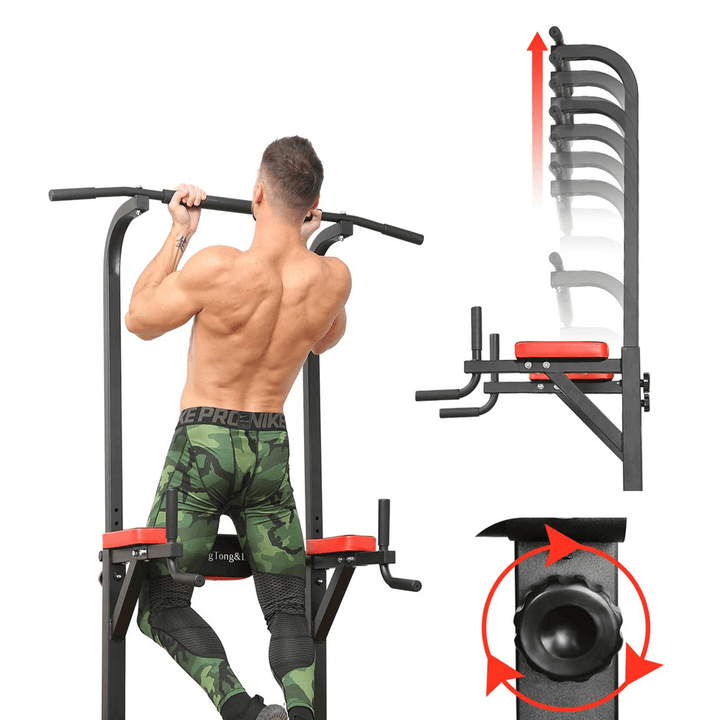 [US Direct] BOMINFIT Multi-Function Power Tower 76.4-84.3Inch Adjustable Workout Pull up Weight Training Dip Station Gym Home Fitness - MRSLM