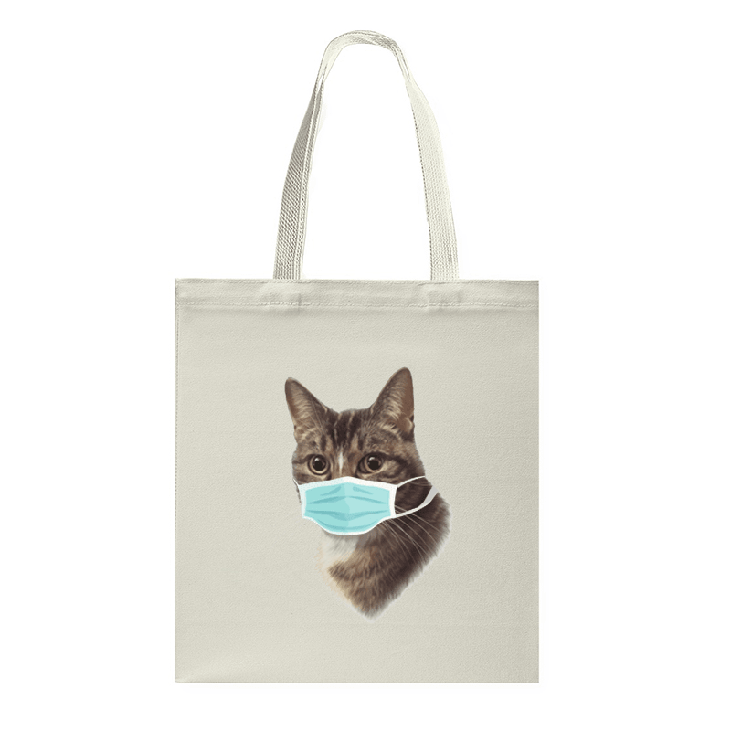 Women Cute Cat Pattern Mask Casual Canvas Tote Shoulder Bag - MRSLM