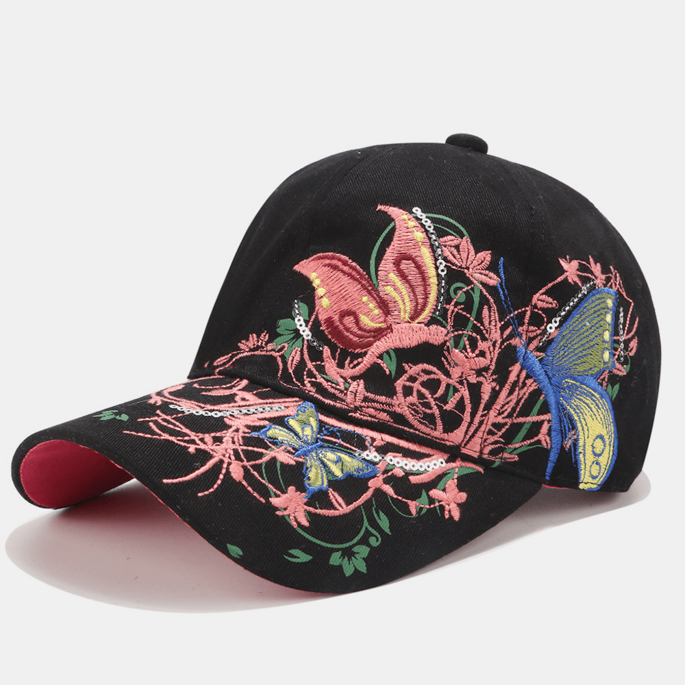 Women Sunscreen Sun Hat Fashion Butterfly Embroidery Duck Hat Baseball Cap - MRSLM