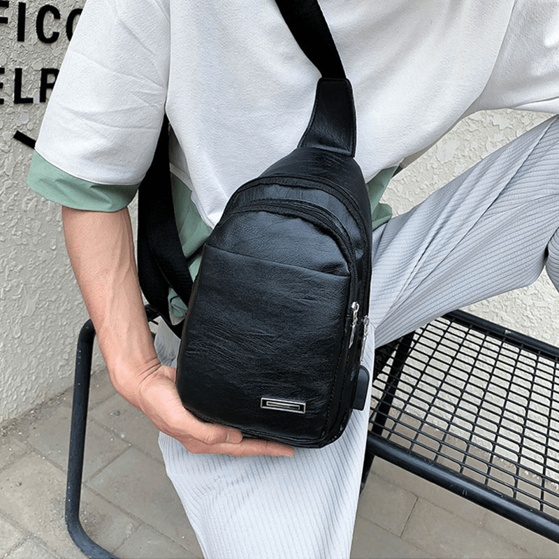 Men Multi-Pocket PU Leather Crossbody Bag Chest Bag Sling Bag - MRSLM