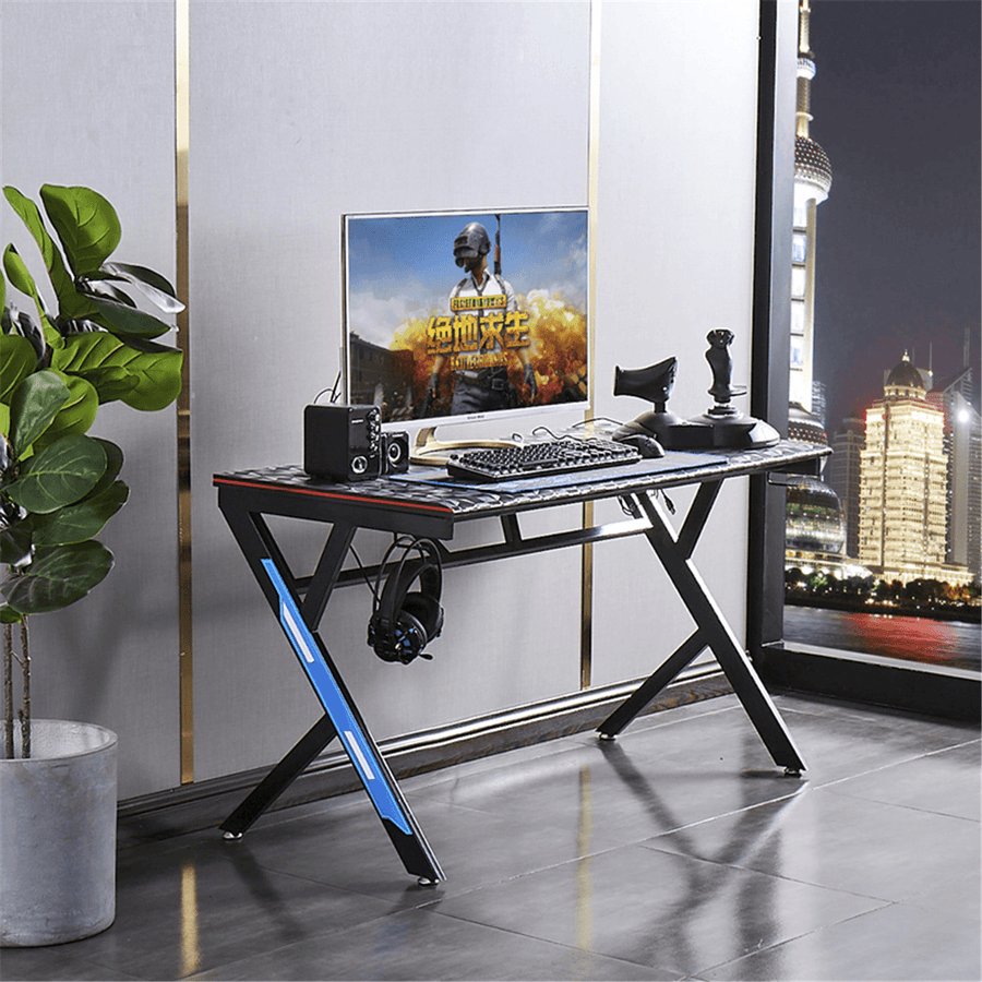 Gaming Desk R-Shaped Metal Frame 47" Stable Computer Desk Desktop Gamer Workstation Writing Desk Table for Home Office - MRSLM