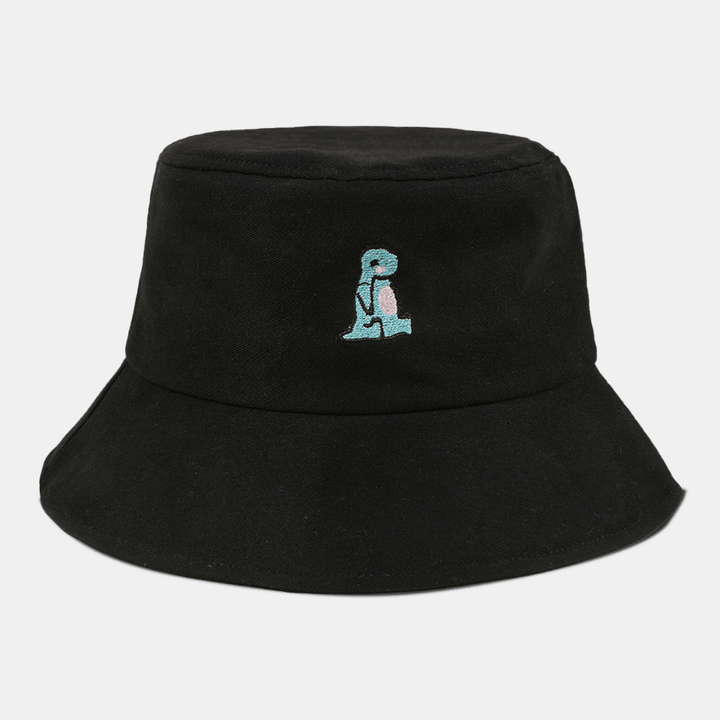 Unisex Cartoon Little Dinosaur Embroidery Sun Hat Outdoor Casual Sunshade Bucket Hat - MRSLM