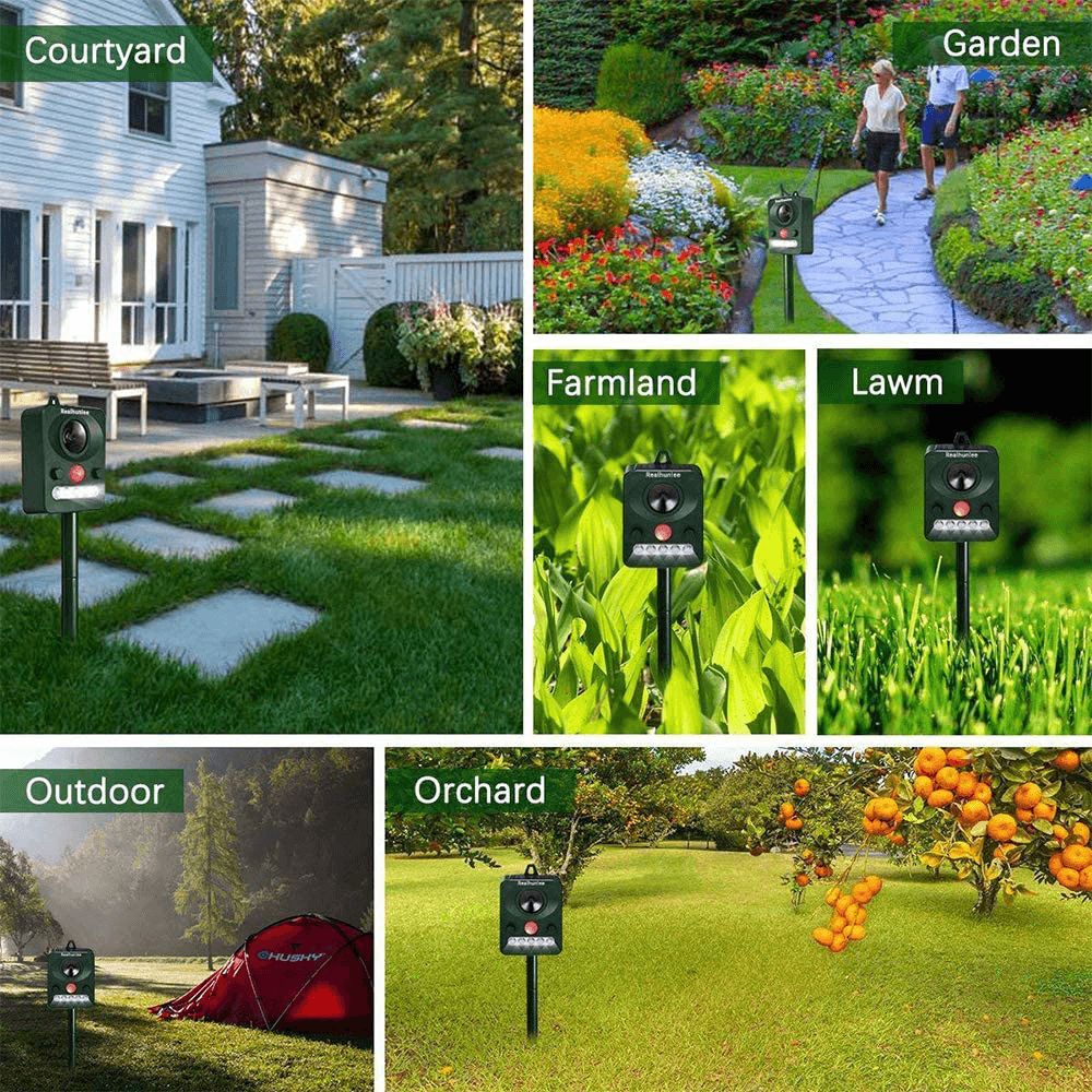 Garden Ultrasonic Animal Repeller PIR Sensor Solar Powered LED Flashlight Dog Cat Mouse Repeller - MRSLM