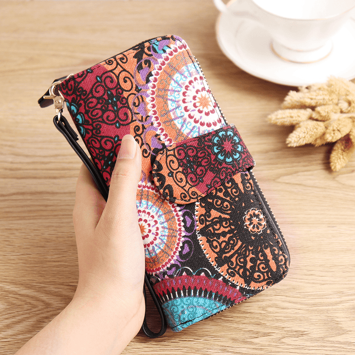 Women Canvas Bohemian Long Wallet Muti-Slot - MRSLM