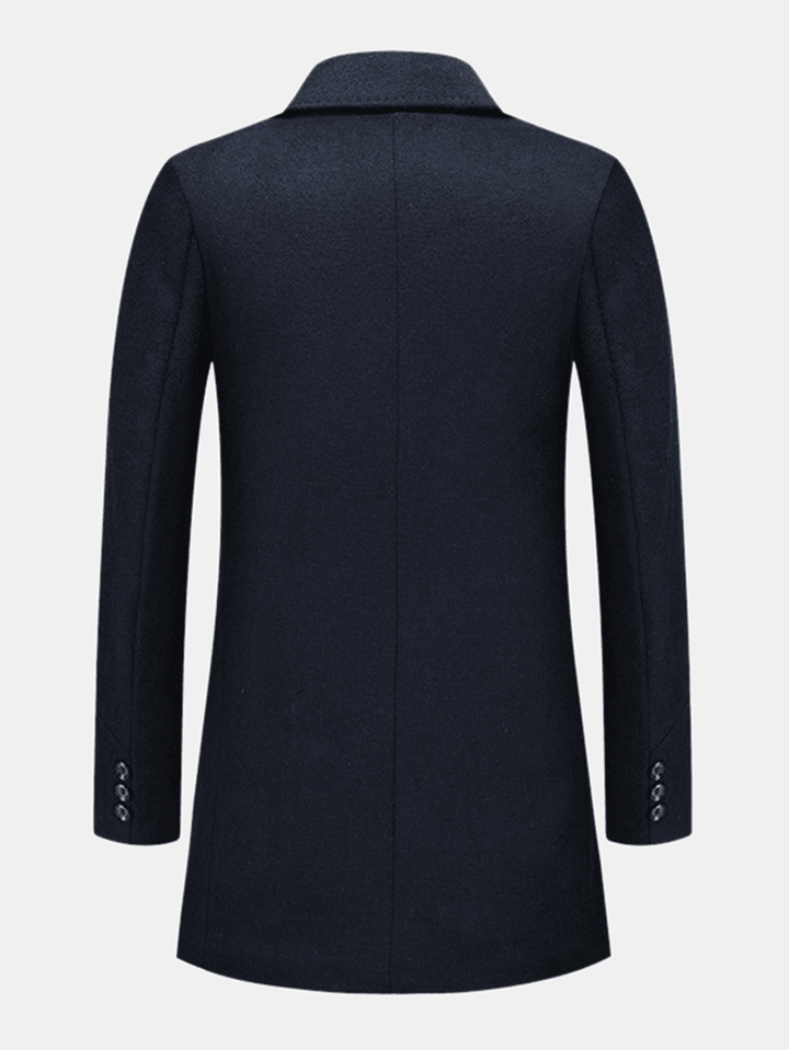 Mens Woolen Single-Breasted Lapel Pocket Mid-Length Warm Trench Coats - MRSLM