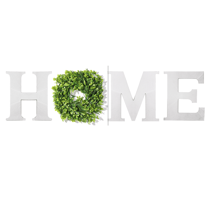 Wooden Home Letters Wall Hanging Home Sign with Artificial Eucalyptus Decoration for Living Room House - MRSLM