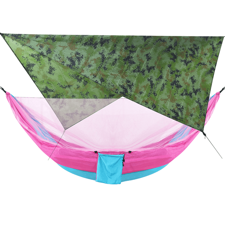 Ipree Camouflage Rain Fly Tarp and Camping Hammock with Mosquito Net Portable Hammock Canopy 210T Plaid Fabric PU Waterproof 2000 Sun Shade Tent Awning for 2 Person - MRSLM