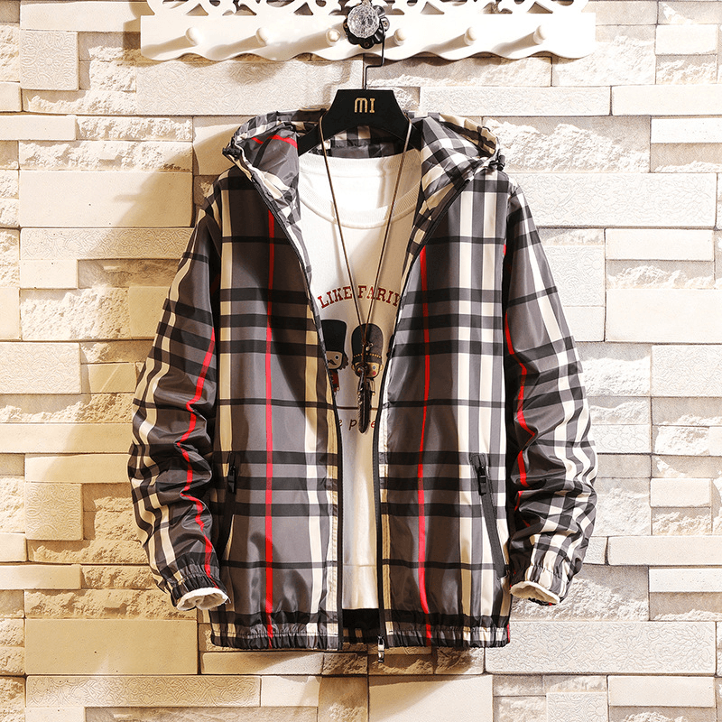 2020 Spring New Men'S Japanese Slim Hooded Plaid Jacket - MRSLM