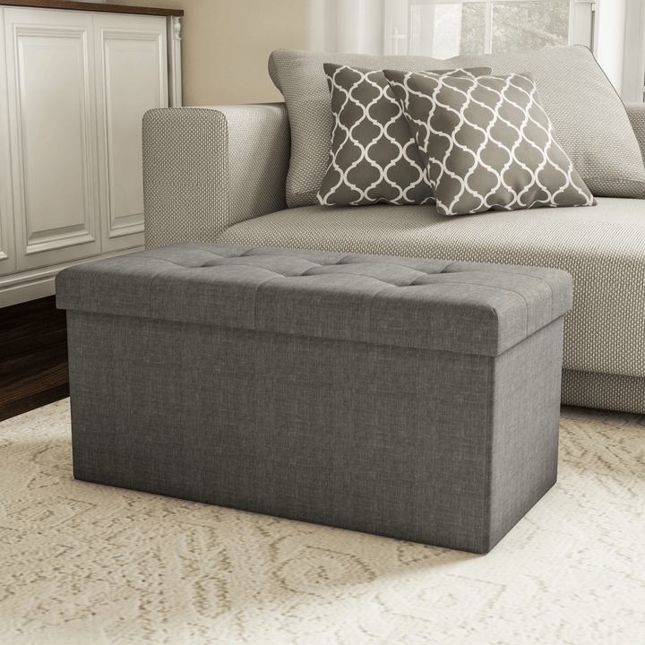 Folding Storage Ottoman Chair Seat Stool Chest Toy Storage Box Linen Look - MRSLM