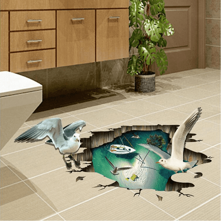 Miico Creative 3D Sea Gulls Birds Sea Island PVC Removable Home Room Floor Decor Sticker - MRSLM