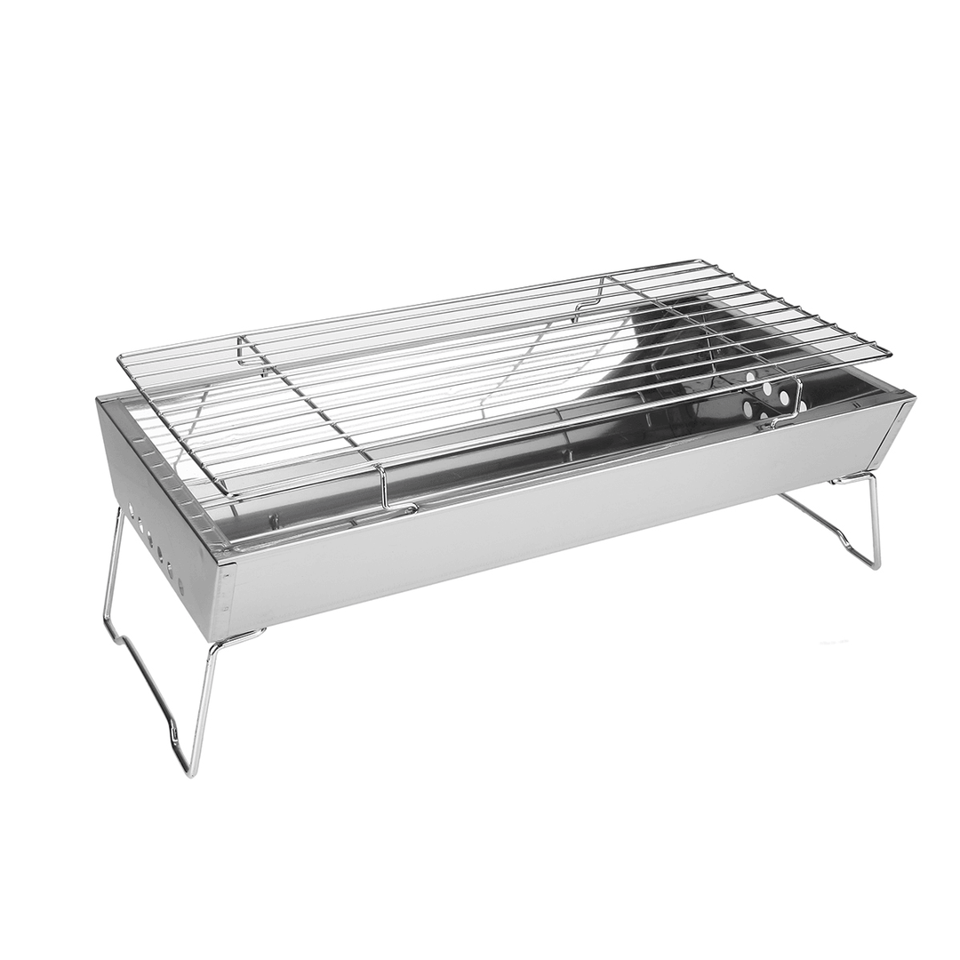 45X24X7.5Cm Stainless Steel Grill Outdoor Stainless Barbecue Portable Camping Barbecue Grill Multifunction Wood Stove - MRSLM