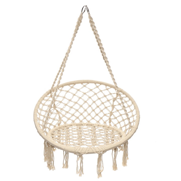 Mesh Hanging Hammock Woven Rope Wooden Bar White Swing Patio Chair Seat Iron Ring+Cotton Rope Mesh Hanging Basket - MRSLM