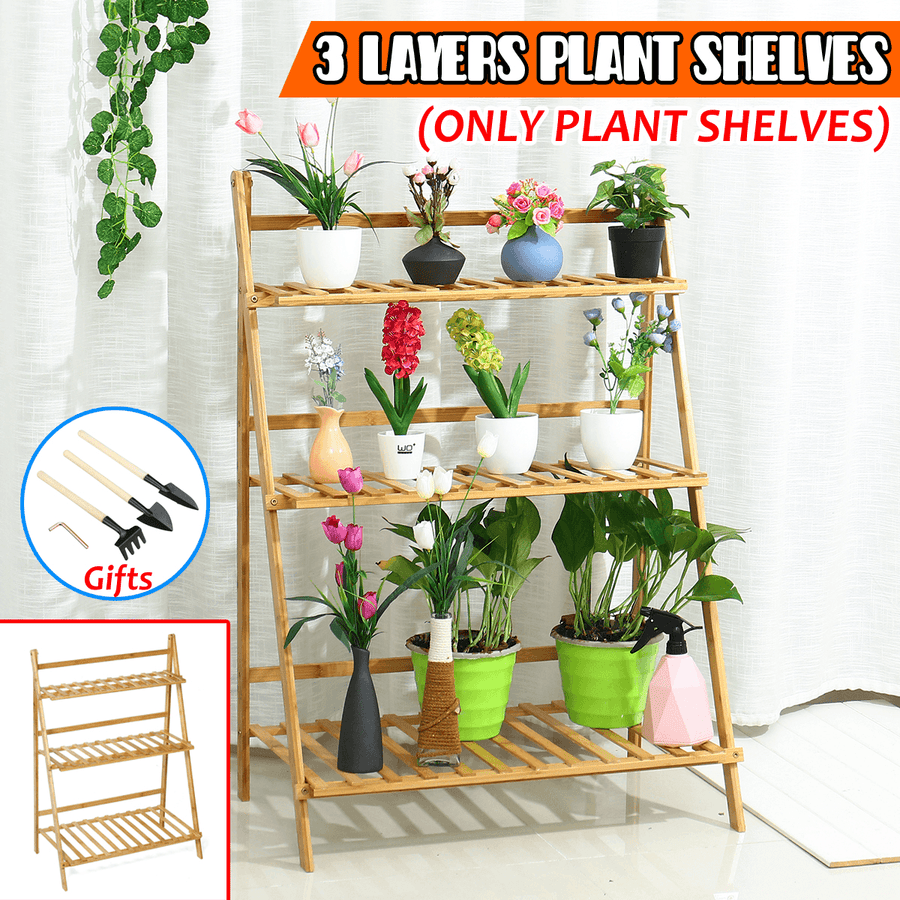 3 Layers Wooden Plant Shelves Garden Patio Flower Pot Rack Plants Stand - MRSLM