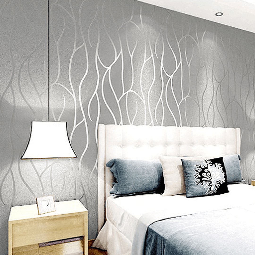 10M 3D Non-Woven Wave Stripe Embossed Paper Rolls Bedroom Living Room Wall Sticker - MRSLM