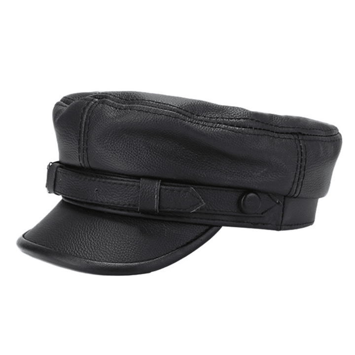 Unisex Genuine Leather Breathable Flat Hats Adjustable Cap - MRSLM