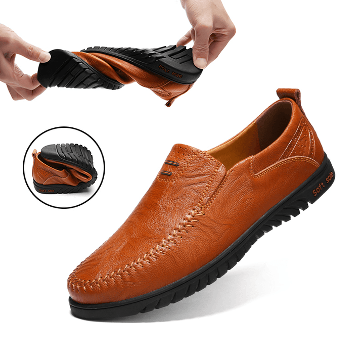 Slip Resistant Casual Business Walking Leather Flats - MRSLM