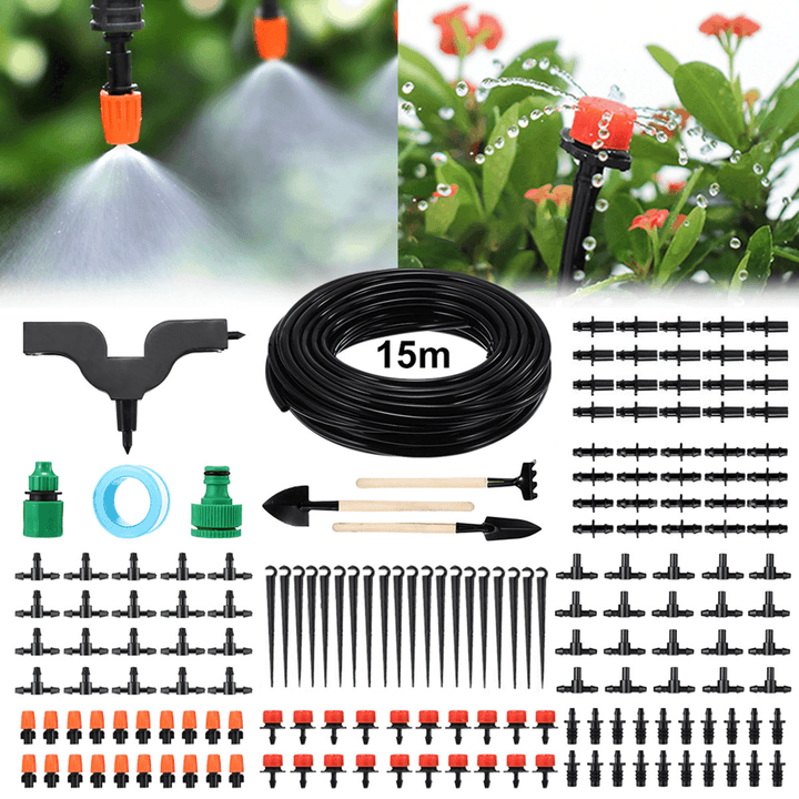 15M Micro Drip Irrigation Kit Drip Uv-Resistant Automatic Irrigation System for Greenhouse Garden Patio - MRSLM