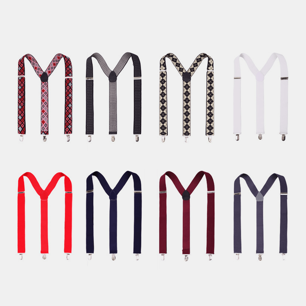 Men Geometry Pattern 3 Clip 100Cm Adjustable High Elastic Shoulder Sling Trouser Strap Suspenders Braces Belt - MRSLM