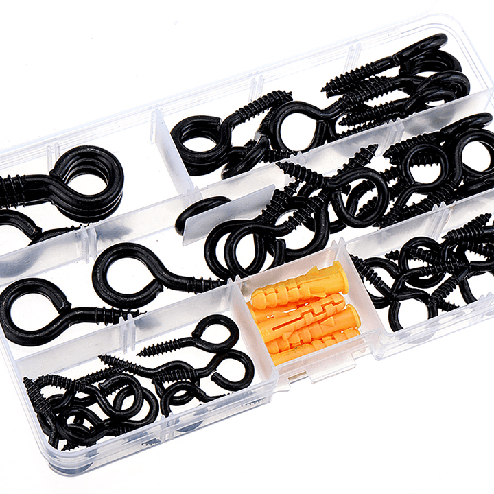 44Pcs Screw Eyes Zinc Plated Self Tapping Thread Eye Bolt Ring Hooks with Expansion Pipe Black - MRSLM