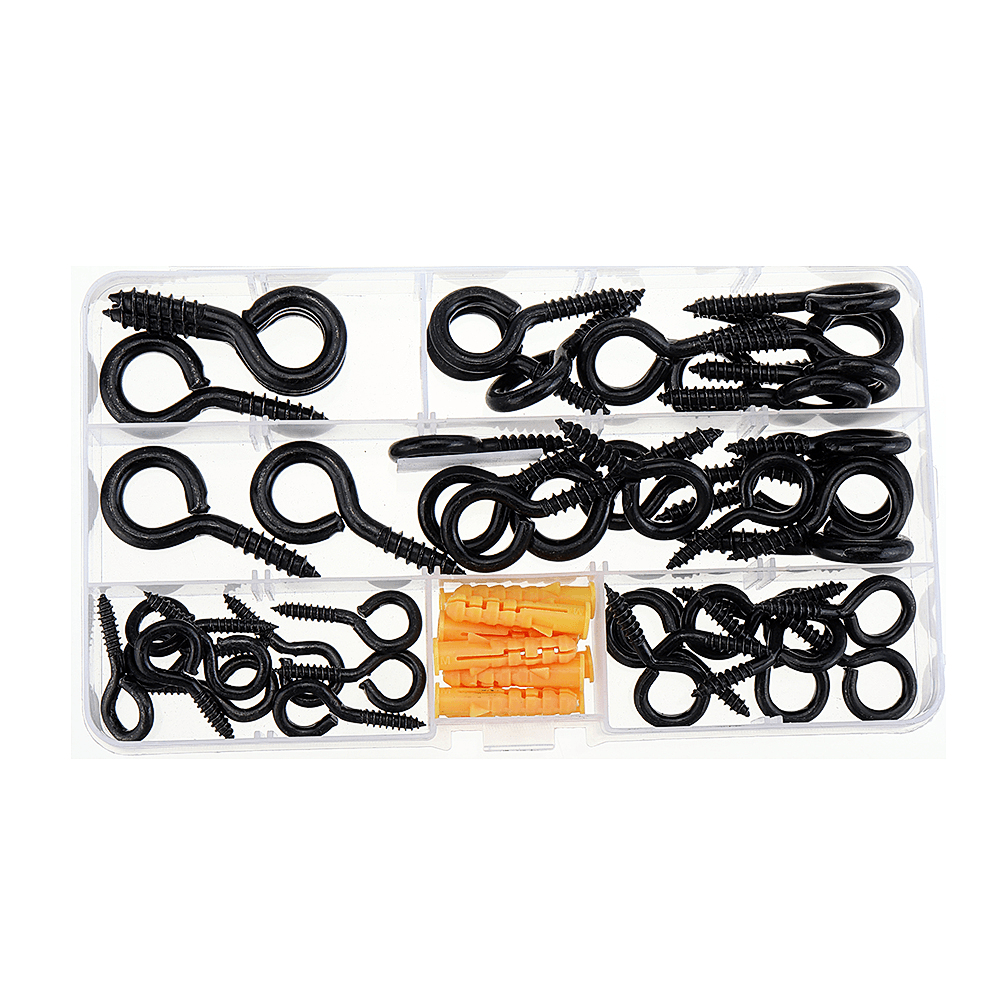 44Pcs Screw Eyes Zinc Plated Self Tapping Thread Eye Bolt Ring Hooks with Expansion Pipe Black - MRSLM