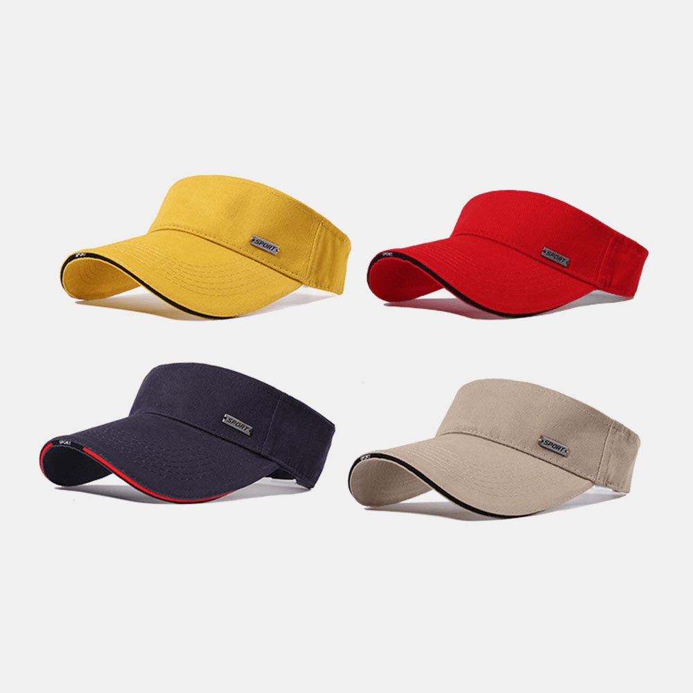 Unisex Cotton Solid Color Letters Pattern Iron Label Simple Sunshade Sunscreen Empty Top Hat Baseball Cap - MRSLM
