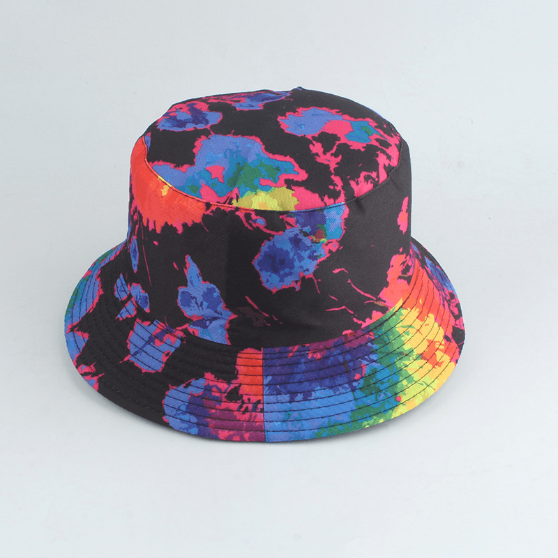 New Style Printed Double-Sided Fisherman Hat Color Tie-Dye Hip-Hop Casual Flat Top Basin Hat - MRSLM